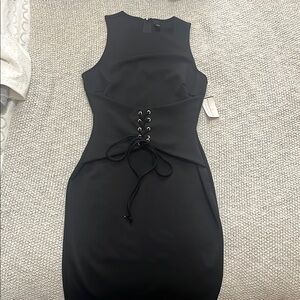 Elegant Black Lace-Up waist Dress